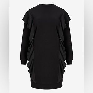 Black Ruffle Detail Sweatshirt Dress